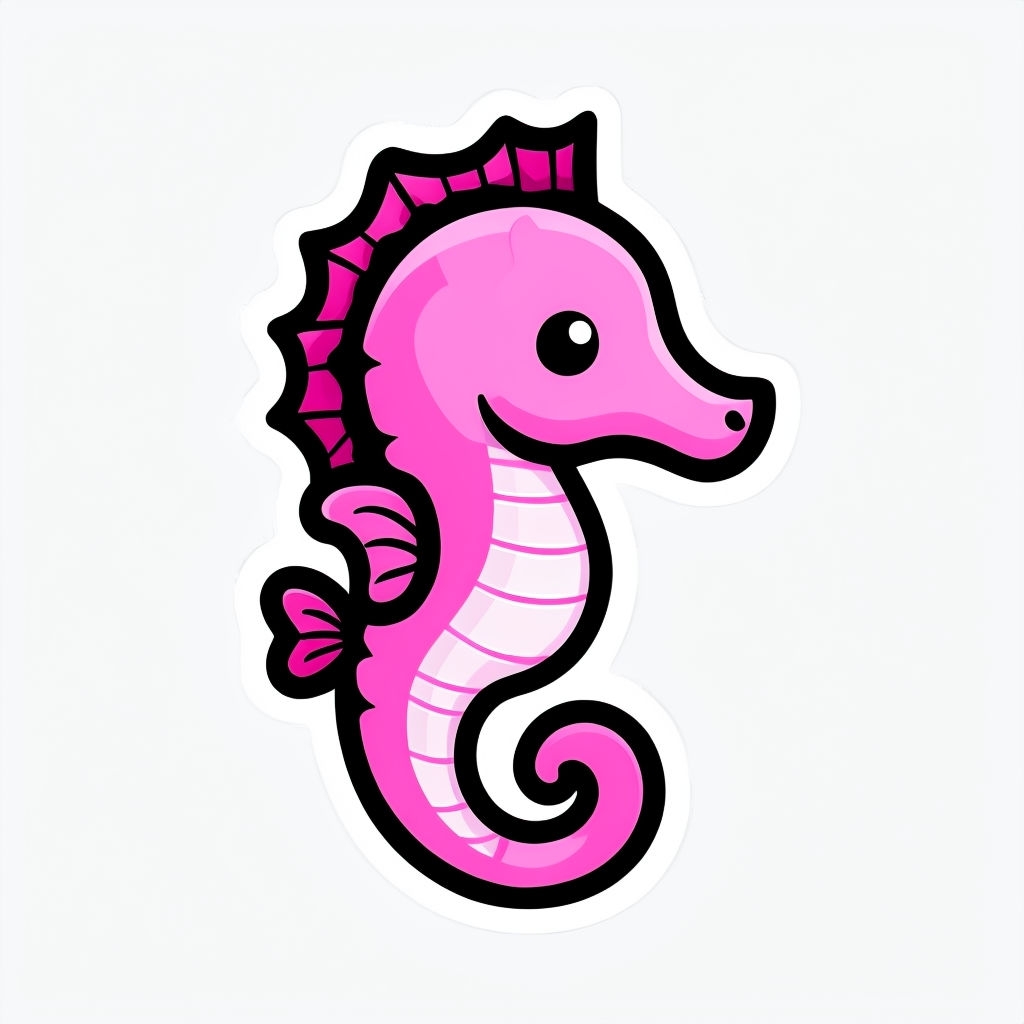 Cute Cartoon Pink Seahorse Illustration Sticker