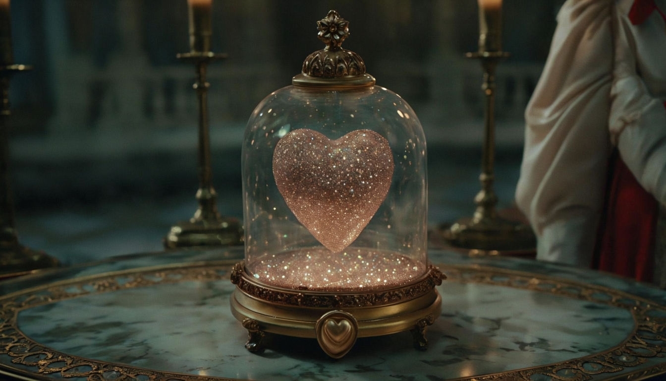 Elegant Glass Dome with Heart-Shaped Glittering Object Background for Virtual Use
