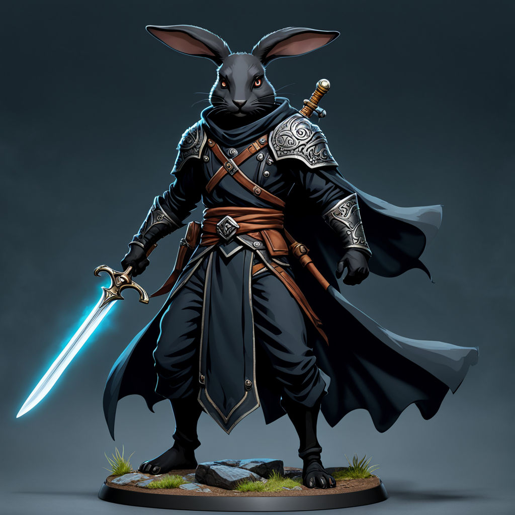 Male black rabbitfolk warlock rogue with rapier by mullhard - Playground