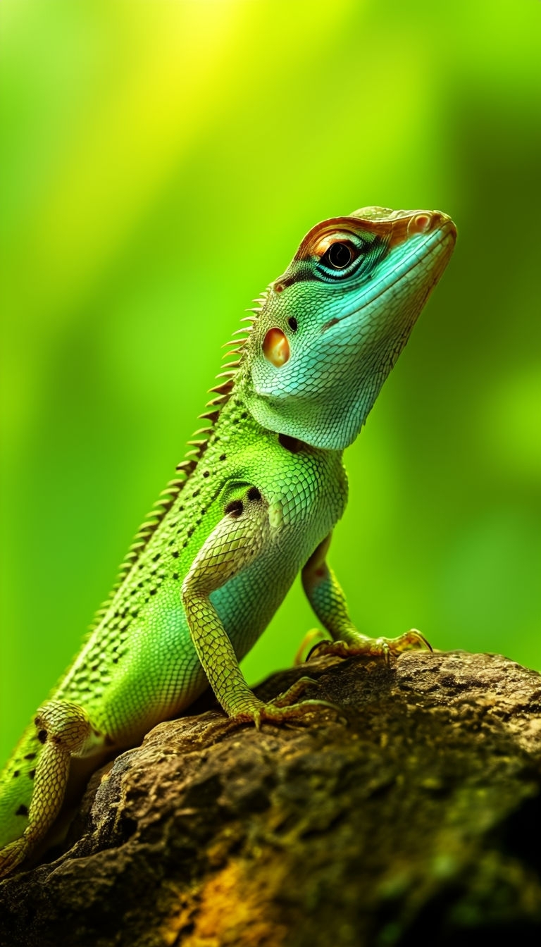 Close-Up Light Green Lizard on Dark Rock in Nature Mobile Wallpaper