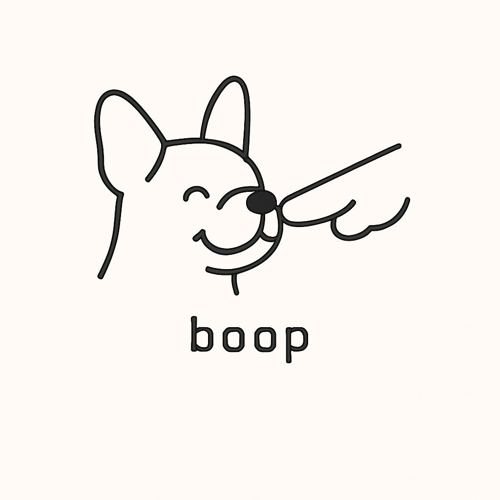 Minimalist Dog and Hand Line Drawing with 'Boop' Text Sticker