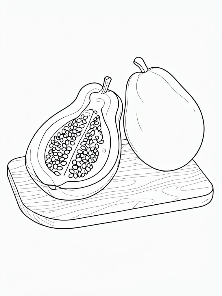 Delicate Black and White Papaya Coloring Page for All Ages