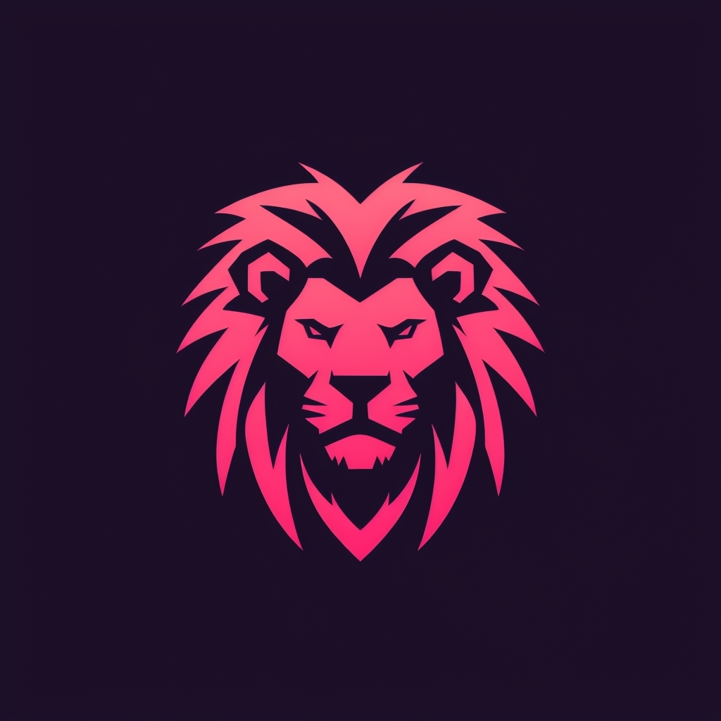 Pink Gradient Geometric Lion Logo on Purple Background