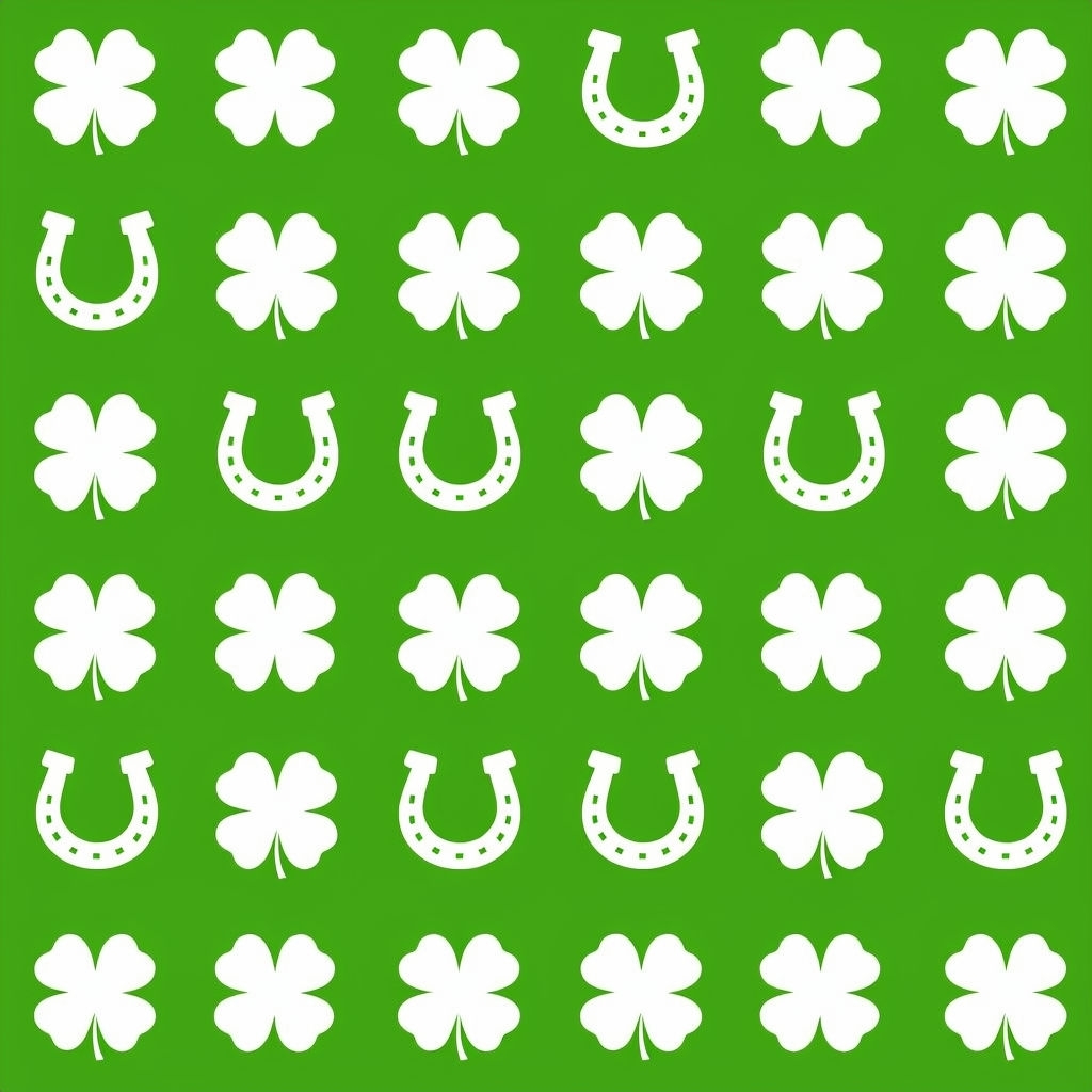 Festive White Shamrocks and Horseshoes Pattern for St. Patrick's Day Seamless Pattern