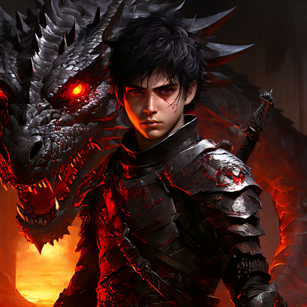 black dragon with sword in mouth