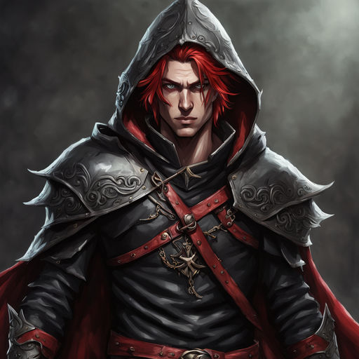 Half elven male thief in black and crimson leather ((highly ... by Олег ...