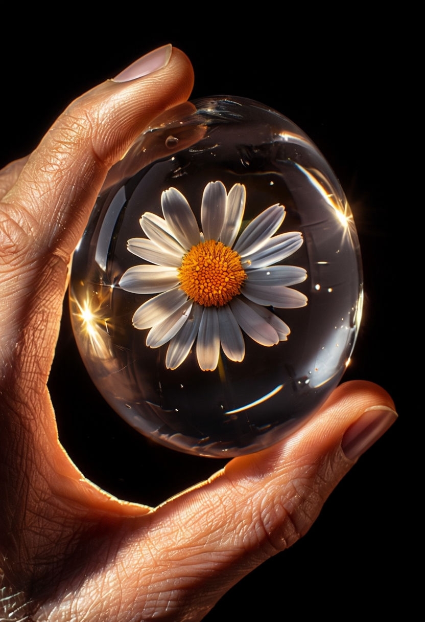 Elegant Glass Sphere with Daisy Flower Photograph for Art