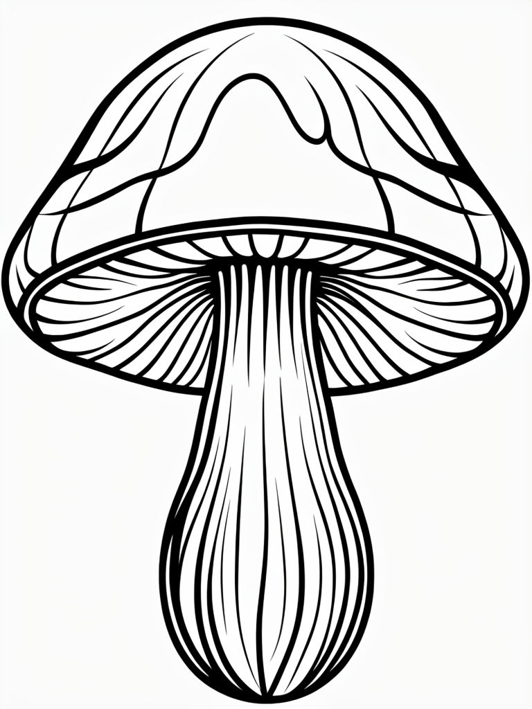 Minimalist Black Line Drawing of a Mushroom Coloring Book Page