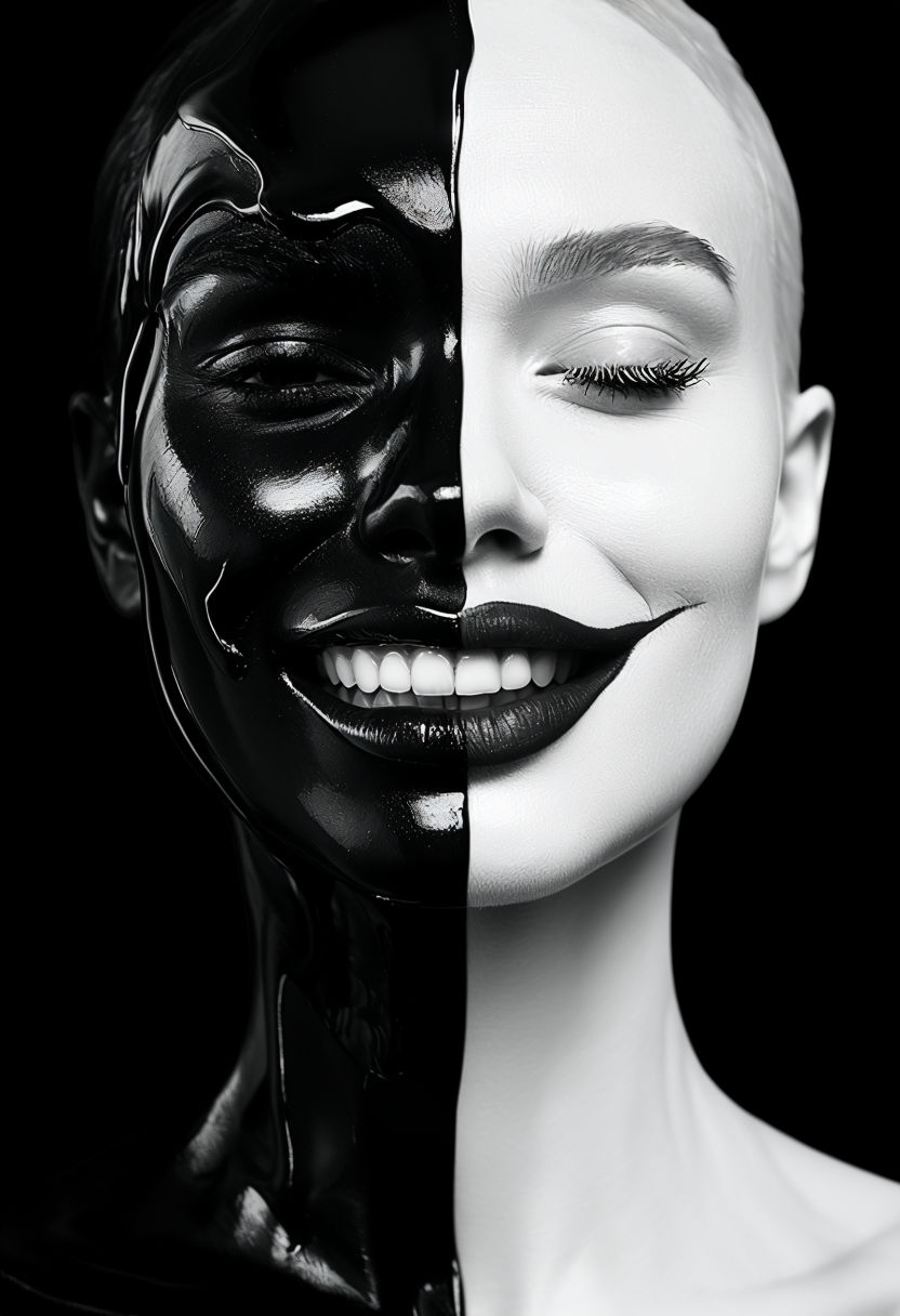 Black and White Duality Portrait with Glossy Contrast Art