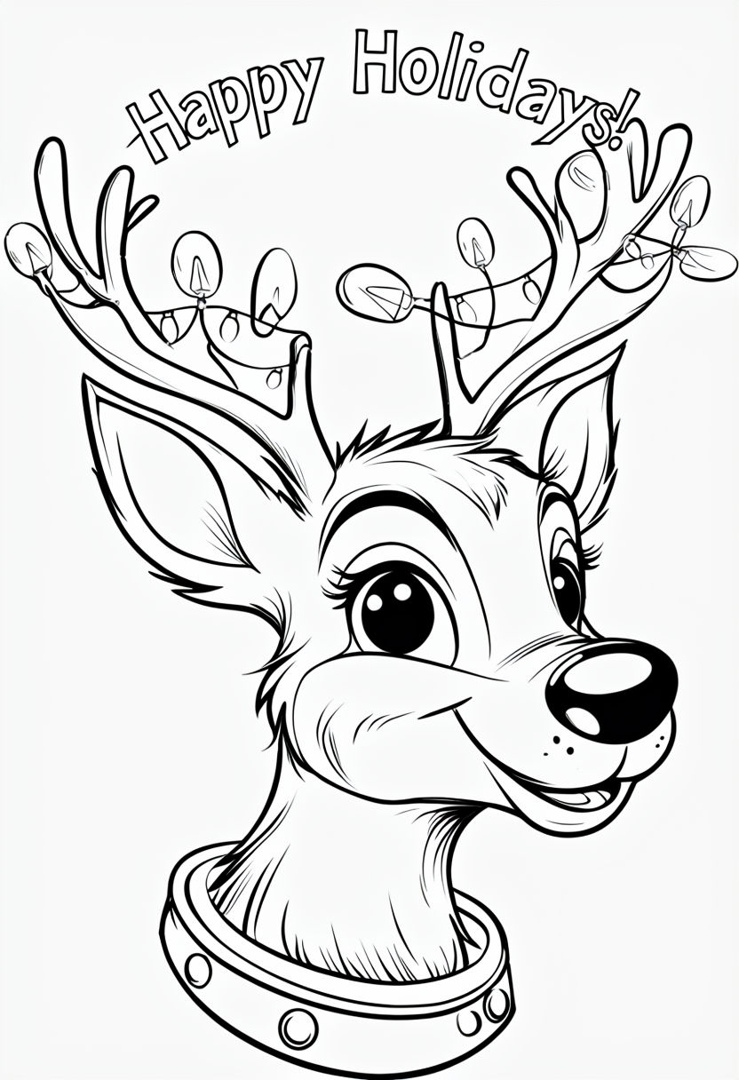 Cheerful Cartoon Reindeer with Holiday Lights Poster