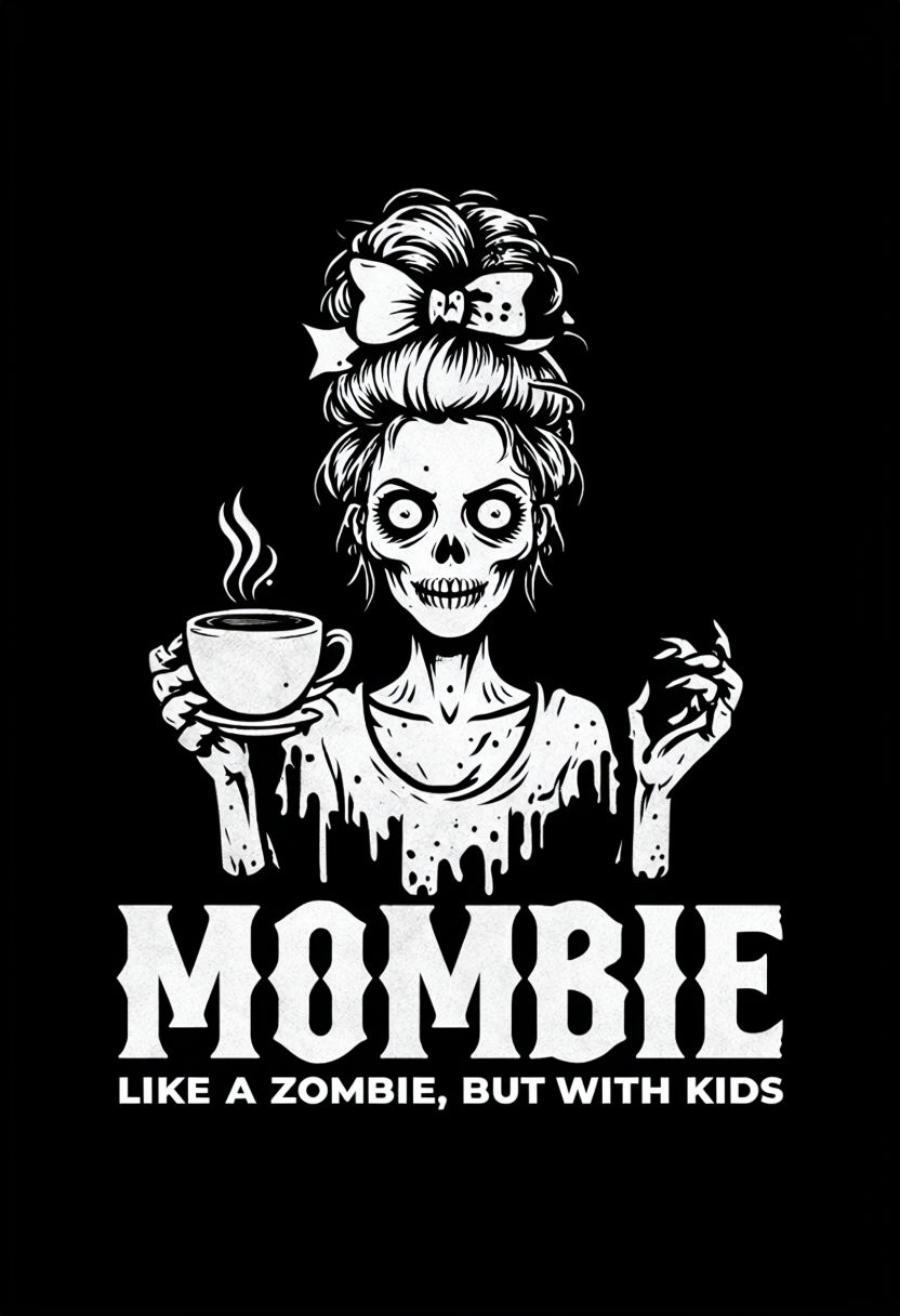 Funny Mombie Zombie Mom with Coffee Vintage Style T-Shirt