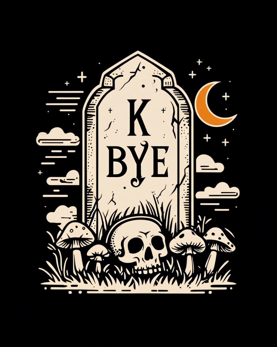 Vintage Gothic Tombstone and Skull Illustration Poster