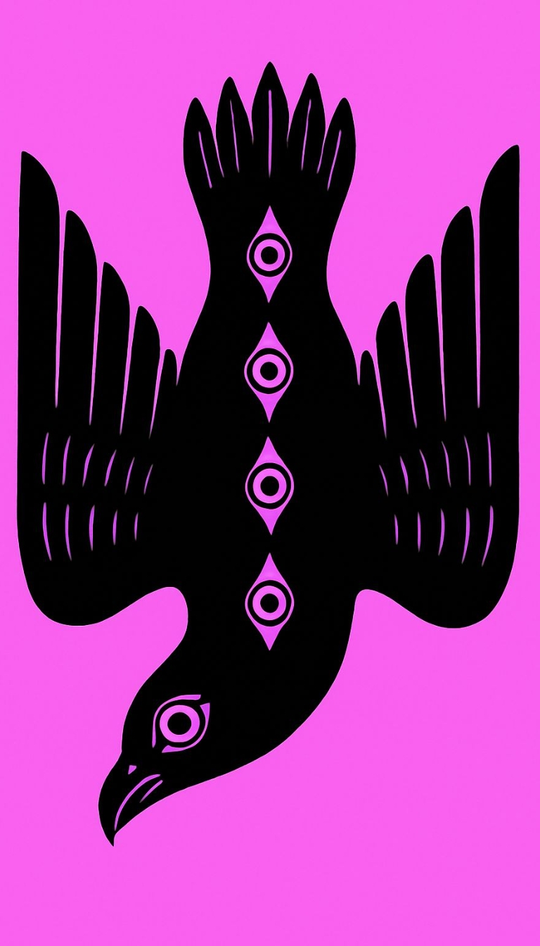 Stylized Black Bird Illustration on Pink Background Phone Case Cover