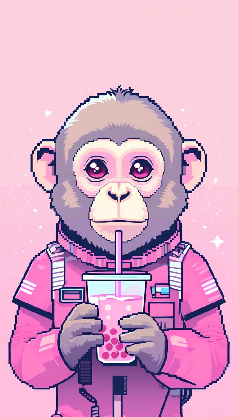 Pixelated Monkey Astronaut with Boba Tea Phone Case Cover