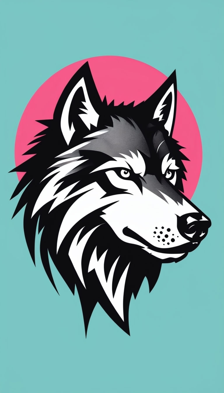 Geometric Bold Wolf Head Illustration with Pink Background Phone Case Cover