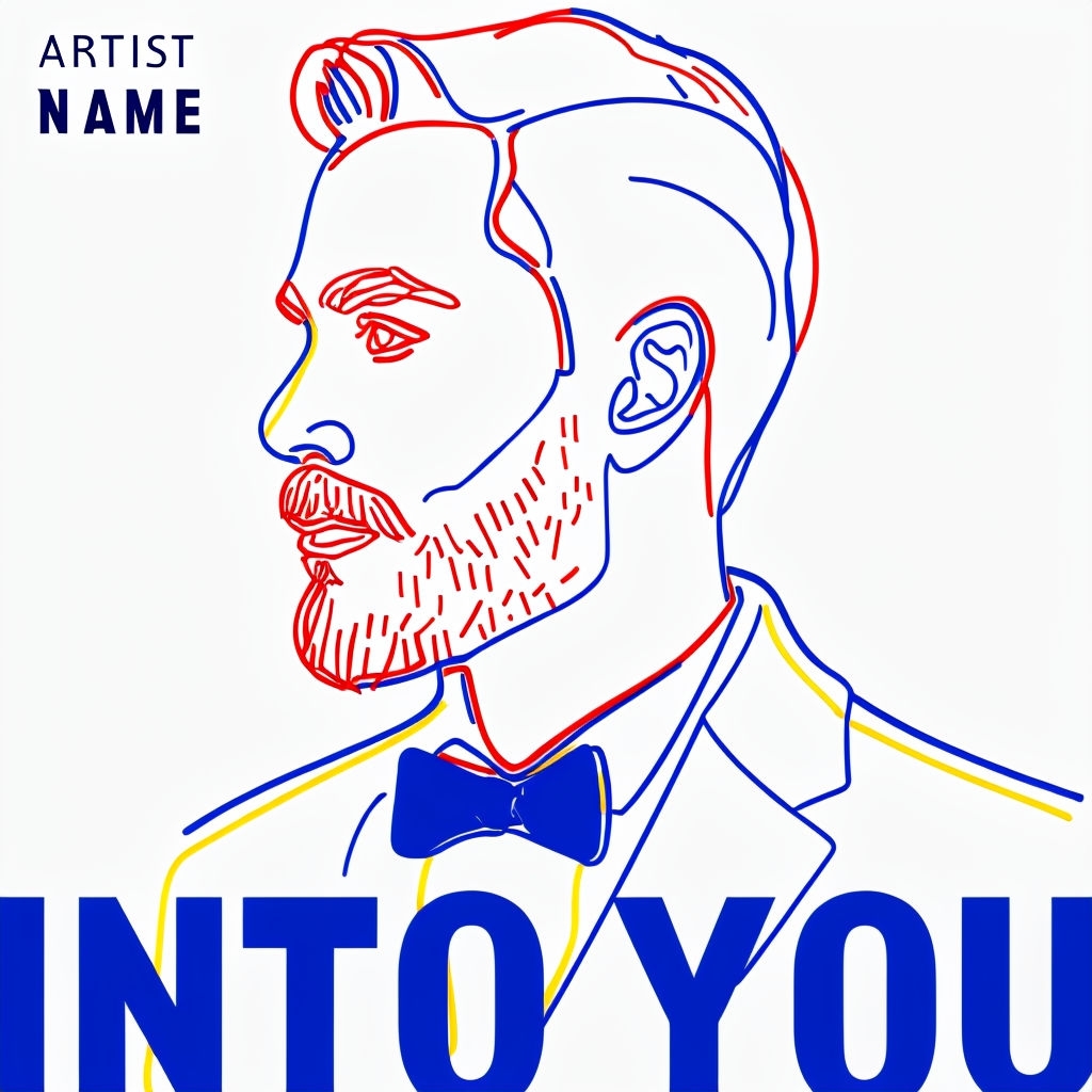 Vibrant Minimalist Bearded Man Line Drawing Album Cover