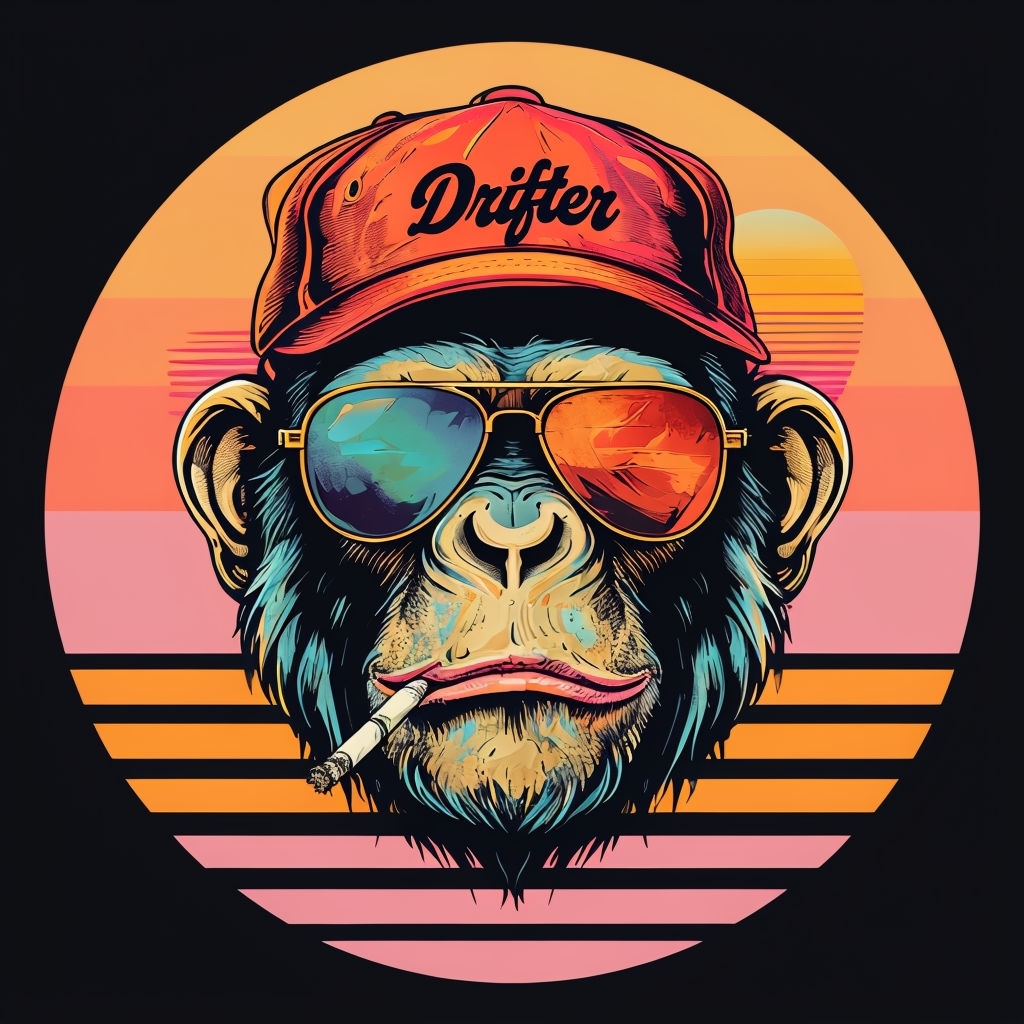 Vintage Chimpanzee Pop Art with Sunglasses and Cap T-Shirt