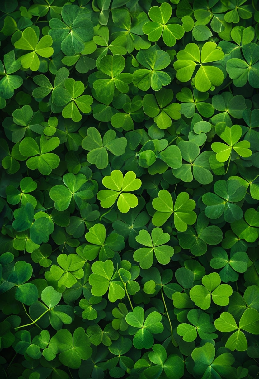 Lush Green Four-Leaf Clover Seamless Pattern Mobile Wallpaper