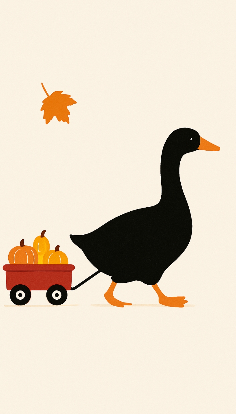 Charming Black Goose with Pumpkins and Wagon Cartoon Phone Case Cover