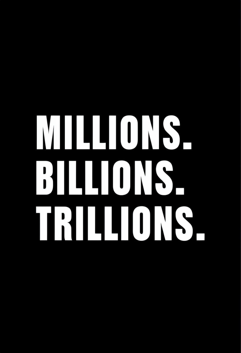 Bold Minimalist Text Design: Millions Billions Trillions Poster