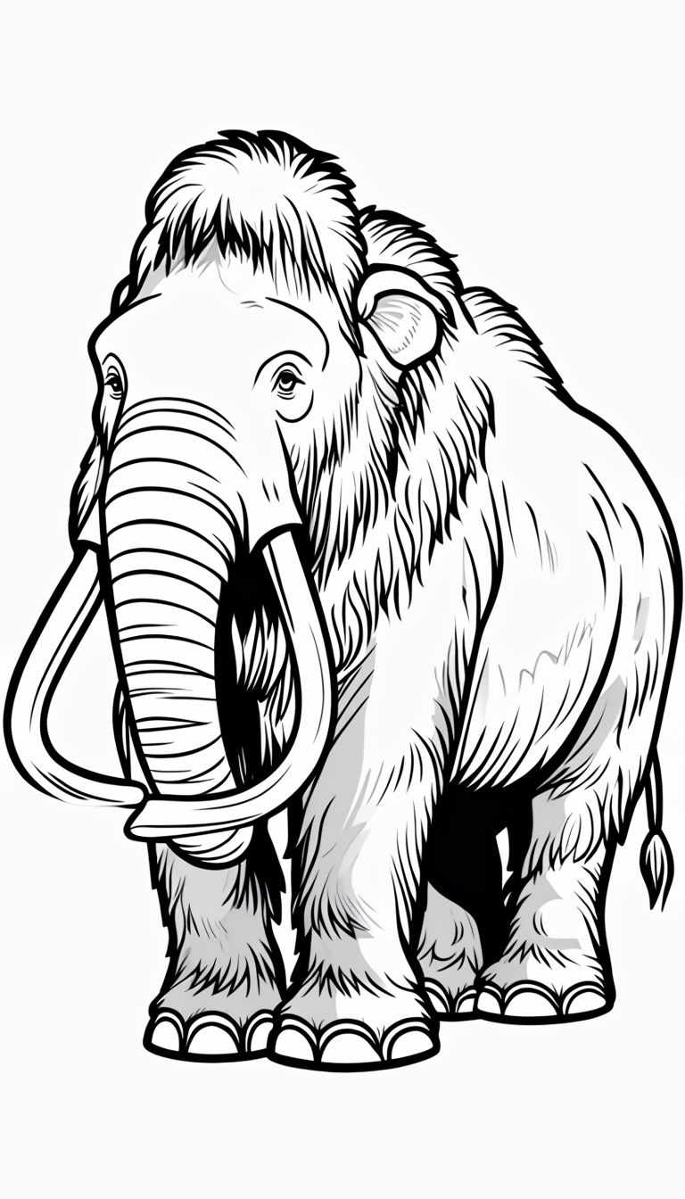 Woolly Mammoth Coloring Book Page with Simple Lines