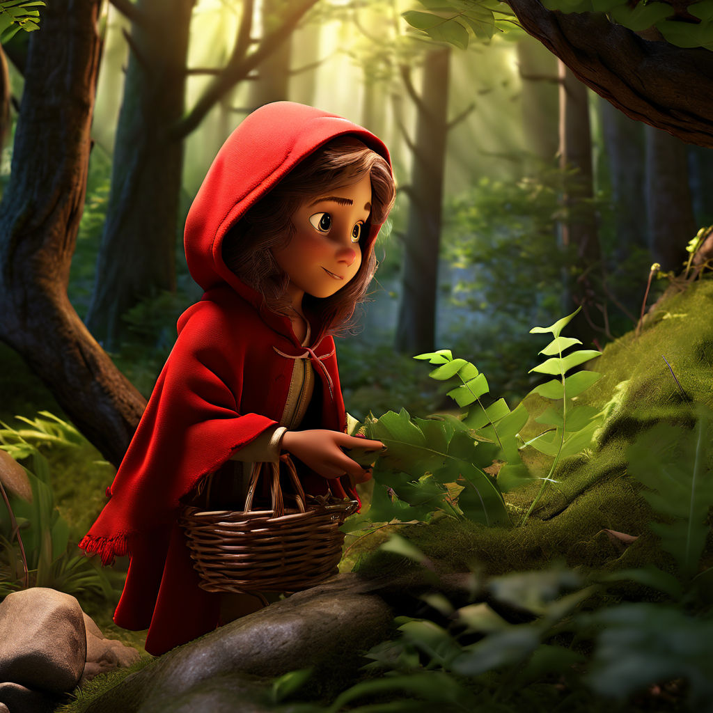 little red riding hood finds a house in the forest cartoon cute