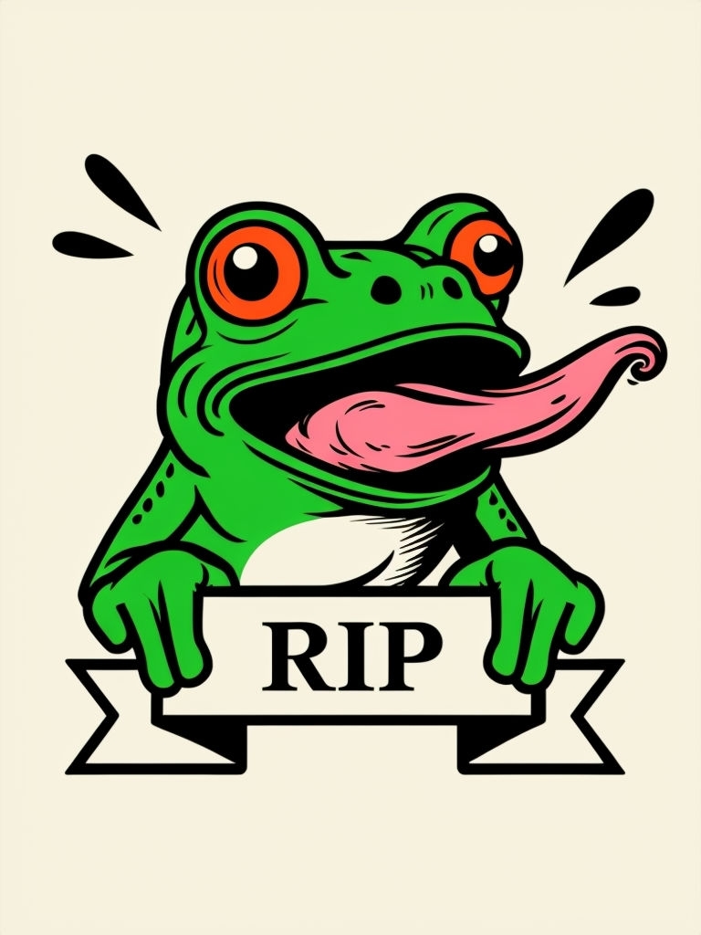 Playful Green Frog with RIP Banner Cartoon Sticker