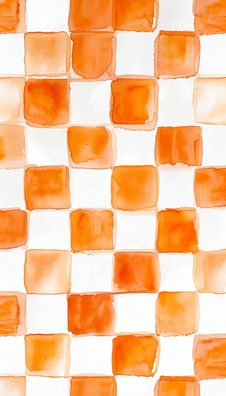 Warm Orange Peach Checkerboard Watercolor Phone Case Cover