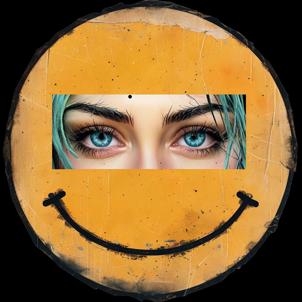Vintage Amber Smiley Face Art with Realistic Eyes T-Shirt