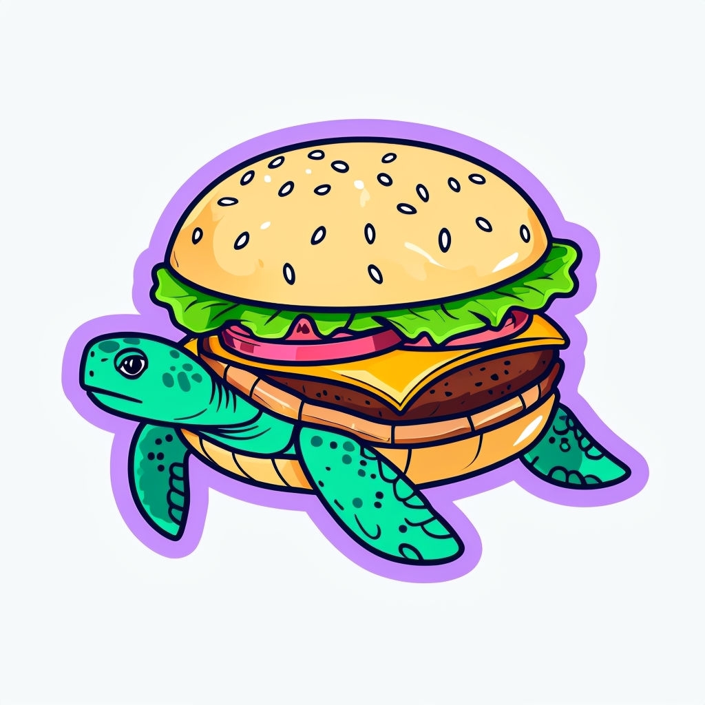 Whimsical Turtle Burger Fusion Cartoon Illustration Sticker