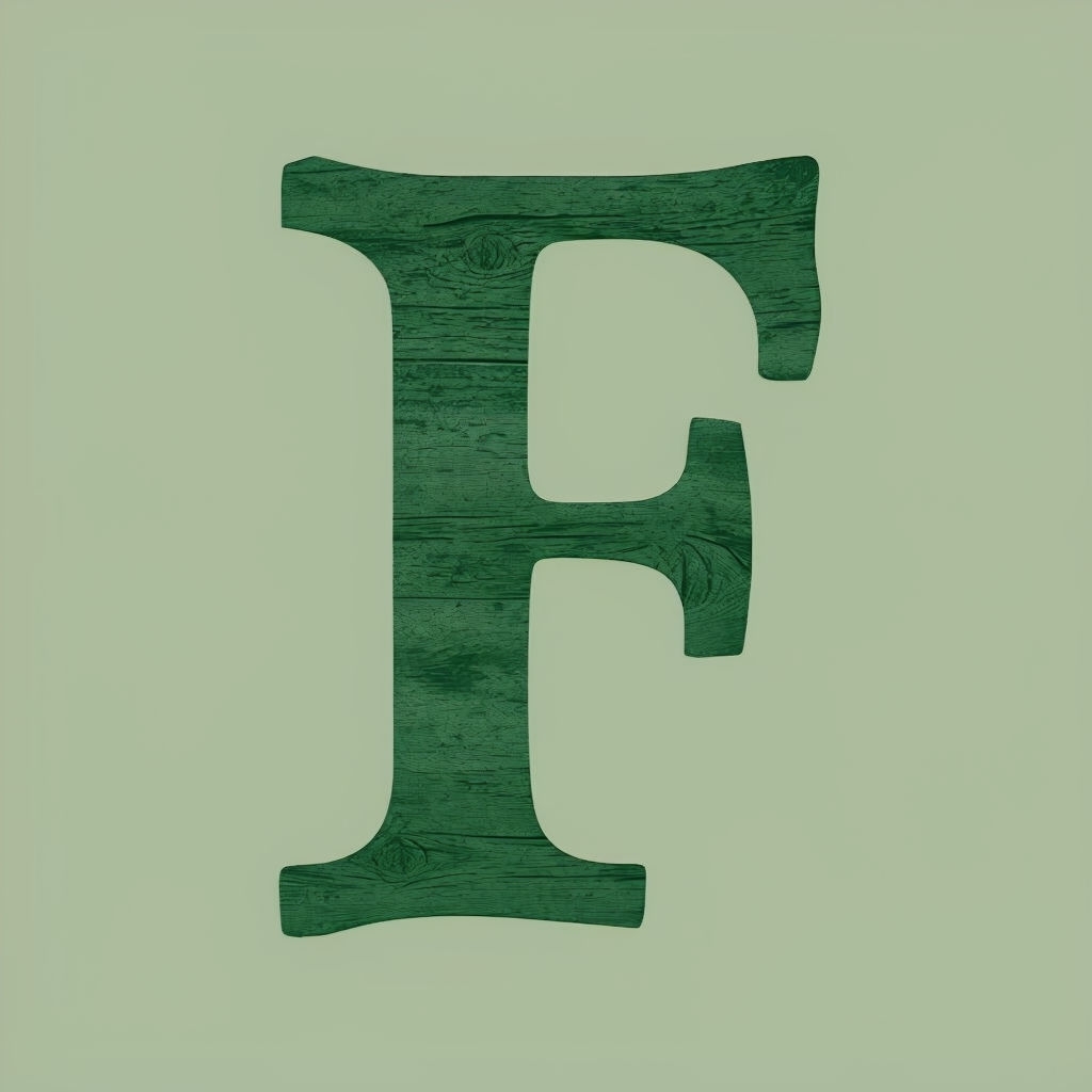 Rustic Wood Grain Letter F Monogram on Muted Green Background Art