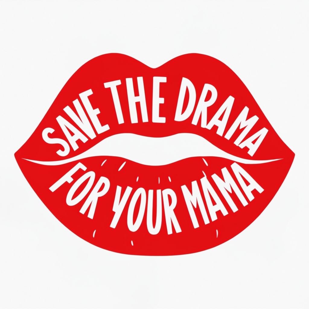Bold Red Lips with 'Save The Drama for Your Mama' Sticker