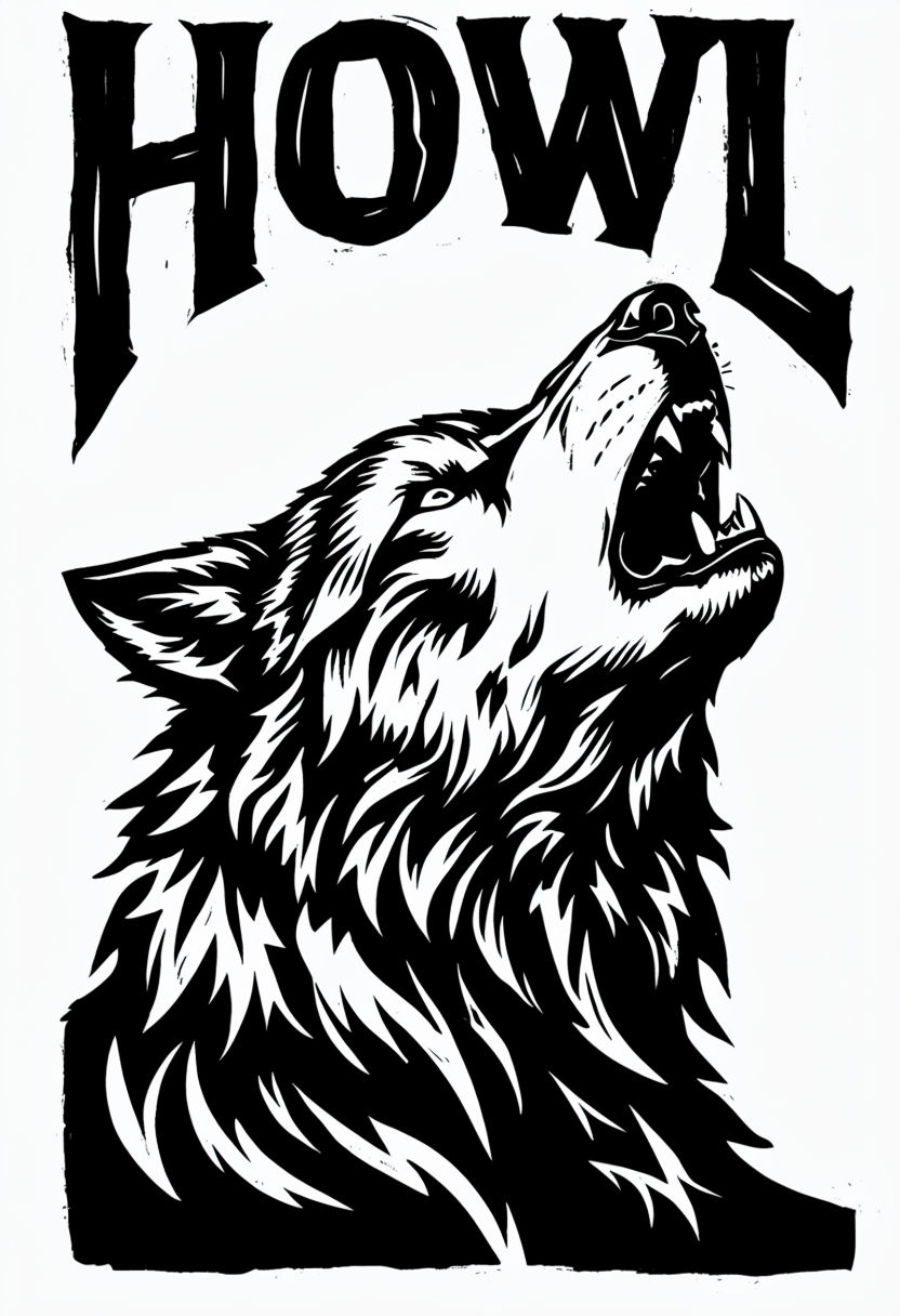 Bold Snarling Wolf Howl Linocut Graphic T-Shirt