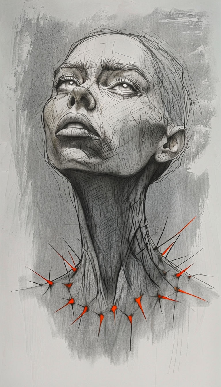 Emotional Portrait with Thorn Shapes and Scarlet Accents Art