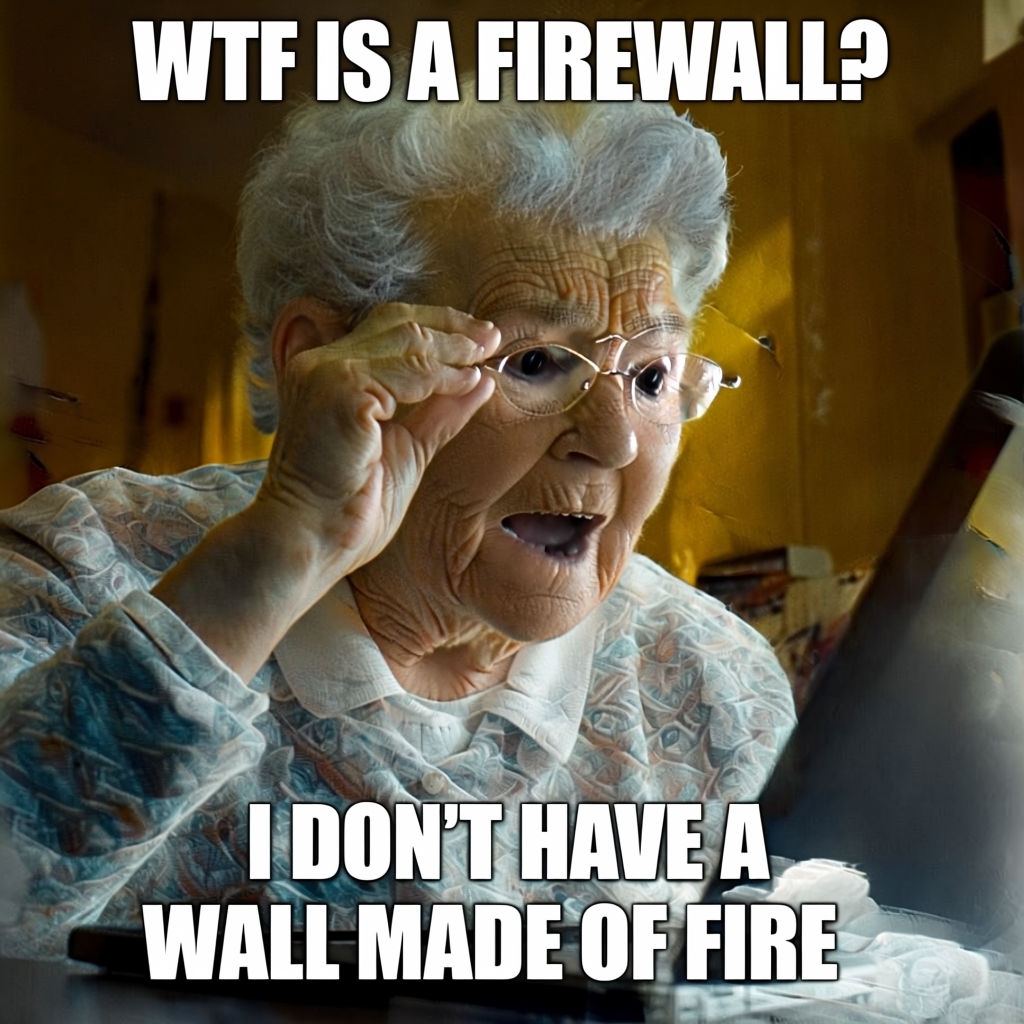 Elderly Woman's Comedic Reaction to Firewalls Meme