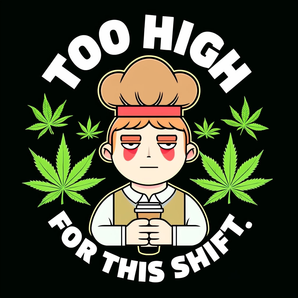 Humorous Cartoon Chef Illustration with Cannabis Leaves T-Shirt