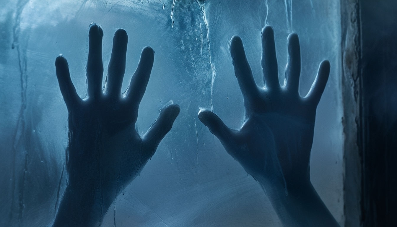 Eerie Shadowy Hands on Frosted Glass Background for Haunting Mood Virtual Backgrounds
