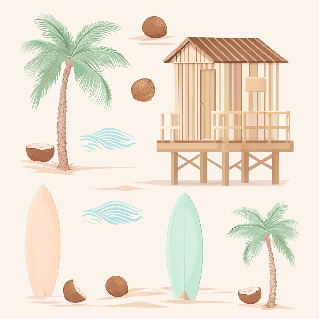 Minimalist Tropical Beach Elements Seamless Pattern Design
