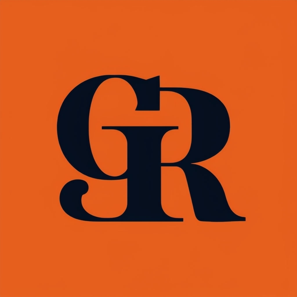 Modern Minimalist Navy Blue and Orange GR Logo Design