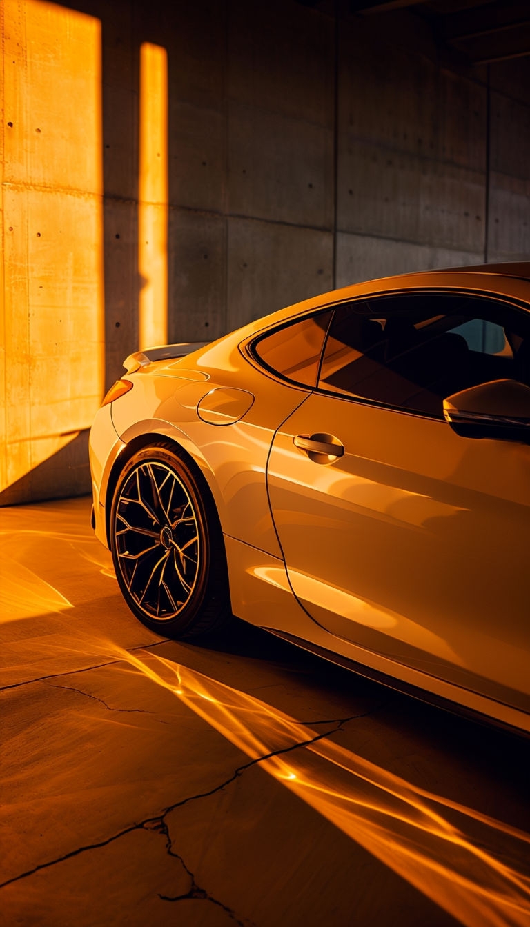 Sleek White Car in Dramatic Lighting Cinematic Photo Mobile Wallpaper
