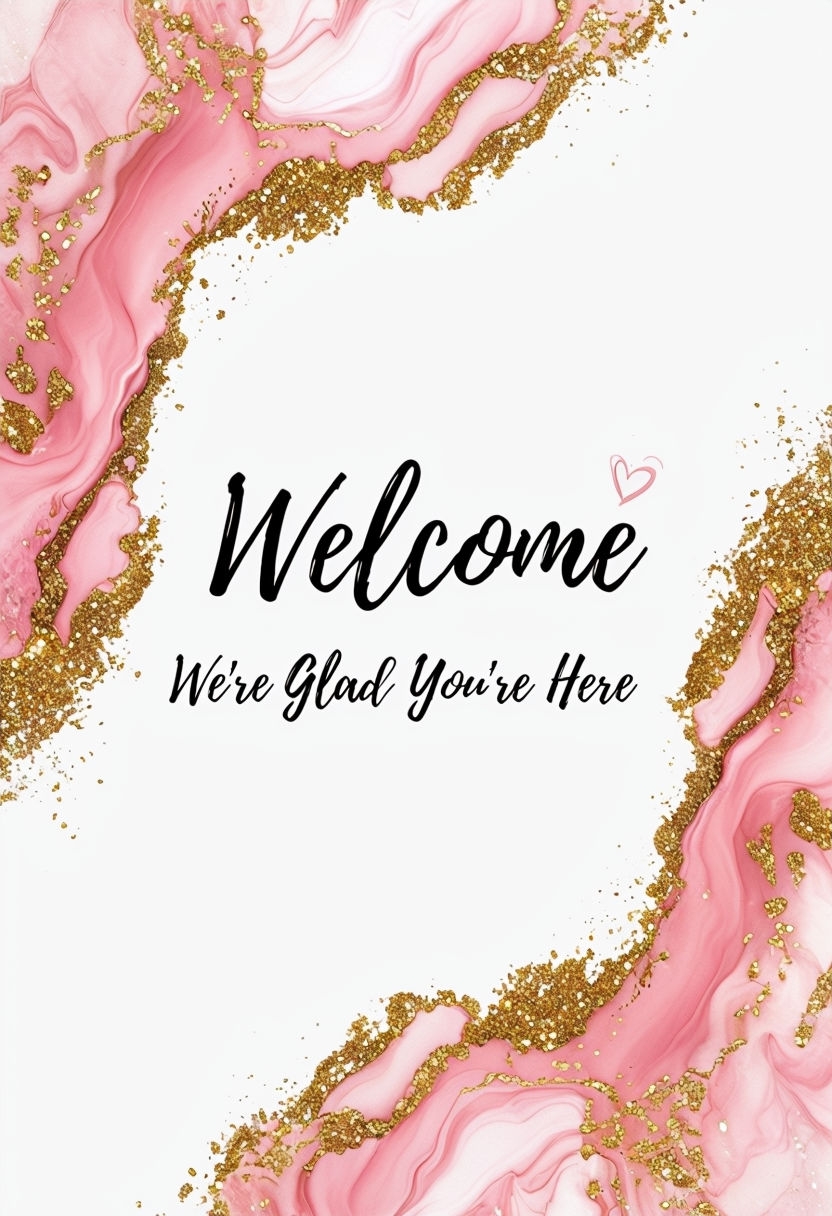 Elegant Welcome Event Sign with Pink and Gold Swirl Design