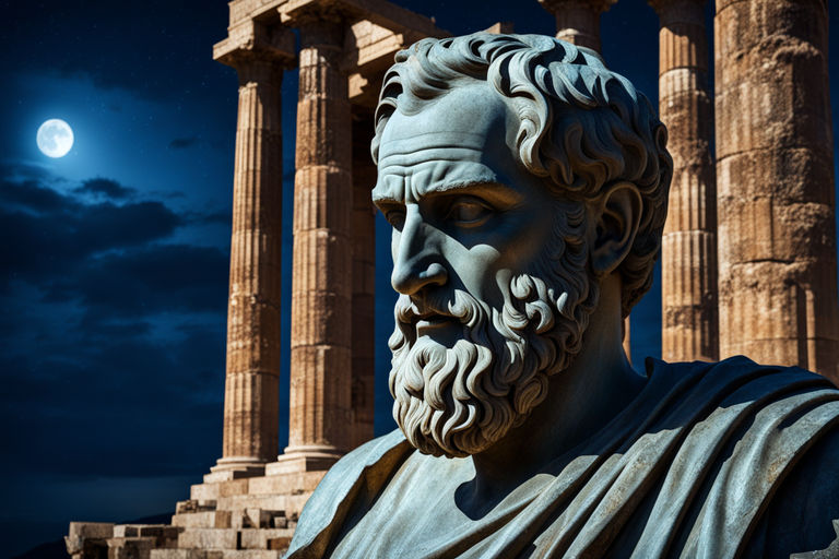 Face of a rusty and dirty bronze statue of a sitting Greek p... by ...