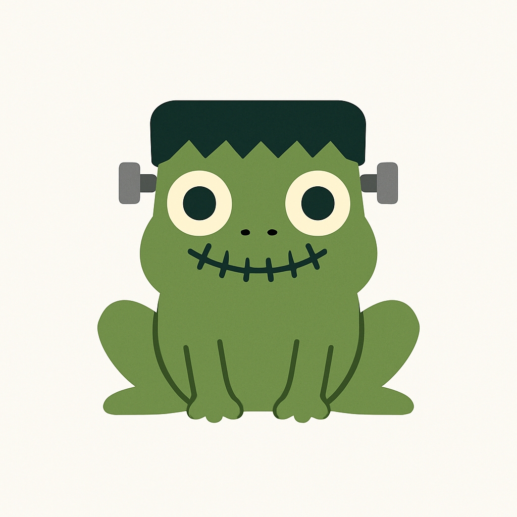 Cute Cartoon Frog Character with Quirky Frankenstein Hair Sticker
