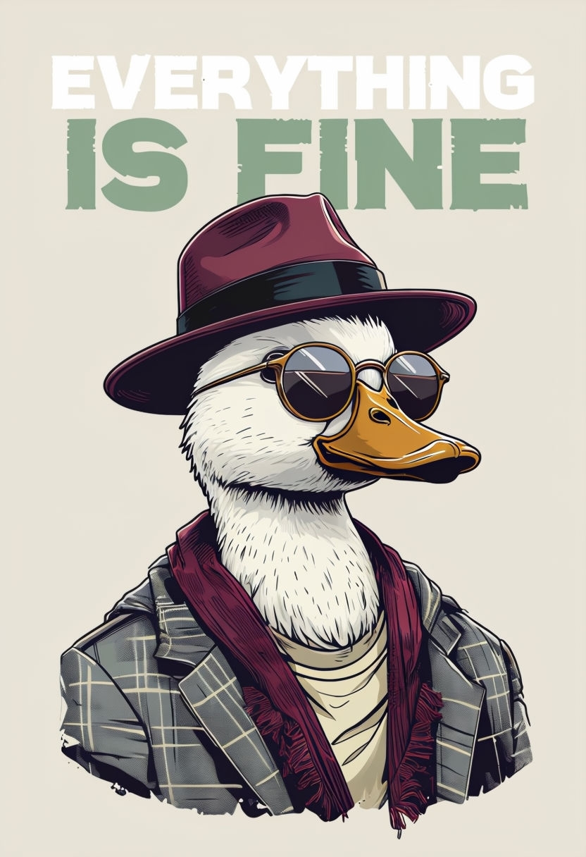 Stylish Anthropomorphic Duck with Vintage Text T-Shirt