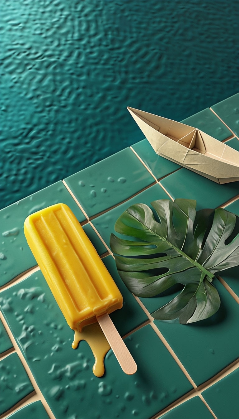Minimalist Summer Ice Cream and Leaf 3D Rendering Mobile Wallpaper