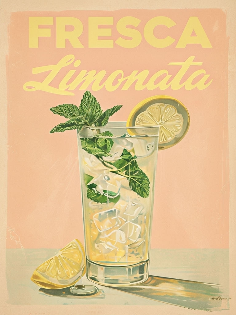 Vintage Italian Lemonade Advertising Illustration Poster