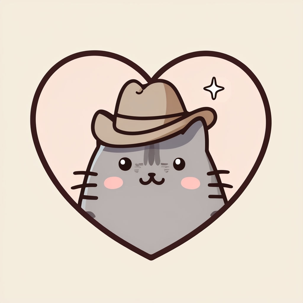 Cute Gray Pusheen Cat with Cowboy Hat Heart T-Shirt