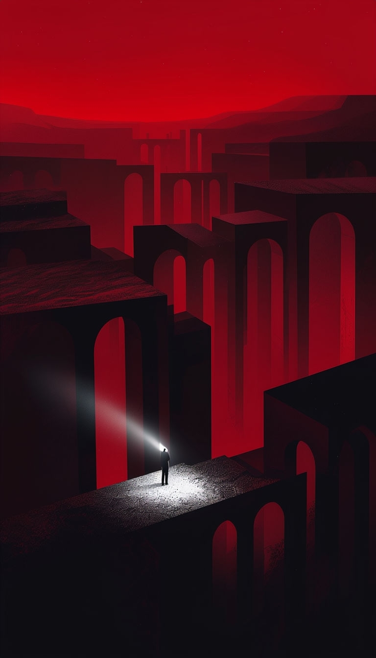 Surreal Dark Arches with Illuminated Figure Mobile Wallpaper
