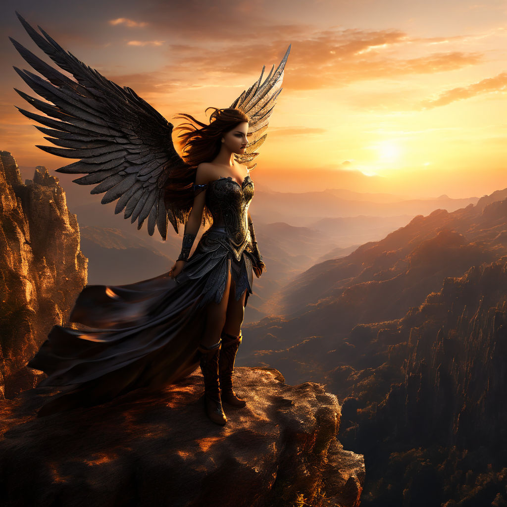 Dark angel in the rays of light