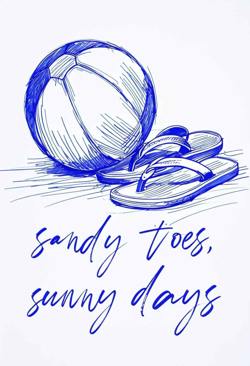 Sketchy Beach Ball and Flip-Flops with Sandy Toes Poster